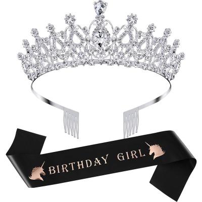 China Fashion Birthday Headpiece Girl Tiara Headband Unicorn Birthday Satin Sash for Party Decorations Supplies for sale