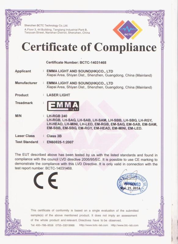 CE - EMMA LIGHT AND SOUND(HK)CO.,LTD