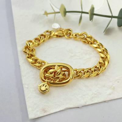 China FASHIONABLE 18k Gold Plated Real Natural Fashion Exaggerated Pearl Bracelet Hip Hop Hand Ornament Smile Female for sale