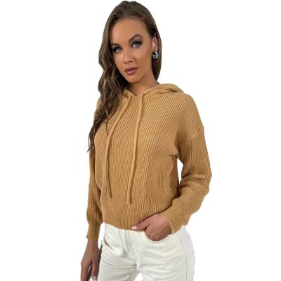 China Autumn Fashion Casual Loose Women Hooded Anti-wrinkle Sweater Solid Color Long Sleeve Knitting Sweater for sale