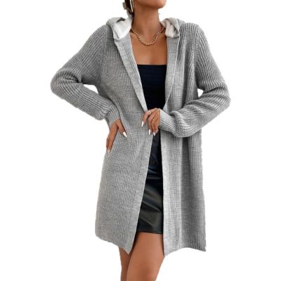 China 2021winter Anti-wrinkle Women's Loose Casual Sweater Jacket Long Sleeve Knit Hooded Cardigan Sweater for sale