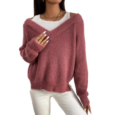 China 2021 New Anti-wrinkle Winter Loose Long Sleeve V-Neck Loose Knit Women's Sweater for sale