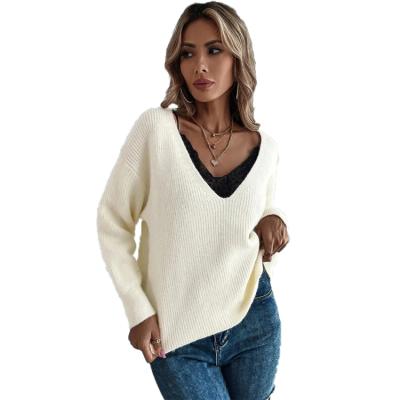 China Autumn Women Anti-Wrinkle Loose Sweater Women's Pullover Knitted V-Neck Top for sale