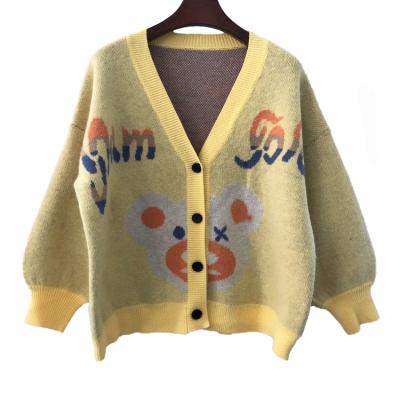 China Anti-pilling autumn and winter casual women's cardigan sweater cartoon pattern women plus size cardigan sweater jacket for sale