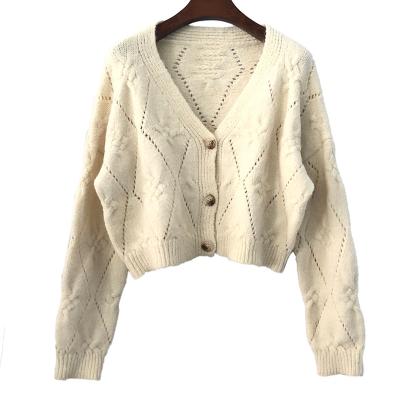 China 2021 Winter Anti-Shrink Women's Sweater Diamond Pattern Girl's Long Sleeve Cardigan Sweater for sale