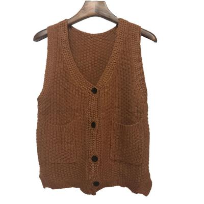 China Anti-wrinkle Simple Style Women Invest Pocket Coat Acrylic Sleeveless Knitted Sweater for sale