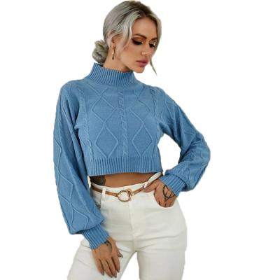 China Anti-wrinkle autumn winter European and American neck turtle style long sleeve crop knitted 100% cotton pullover sweater tops for women for sale