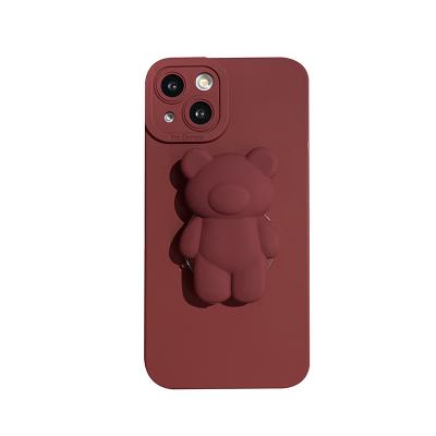 China Lovely Bear Angel Eyes Wine Red Creative Griptok Bracket Cartoon Epoxy Acrylic Adjustable Cute Enamel Mobile Stand For iPhone for sale