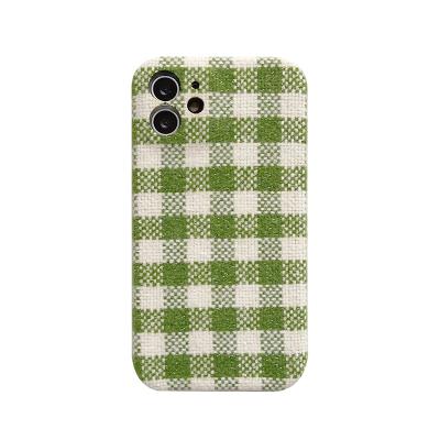 China Shockproof Woolen Grid Design Cloth Plush Chessboard Lattice Cell Phone Case Cover For iPhone xr 7 8 x plus 11 12 13 pro max for sale