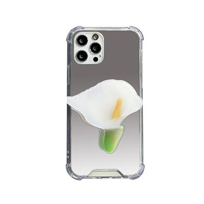 China Popular White Flower Mirror Griptok Design Soft Shockproof Stylish Shockproof Stand Protective Case For iPhone 7 8 plus xr 11 12 13 pro max for sale