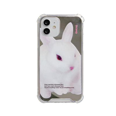 China New Lovely Shockproof Small Fashion Rabbit Design Mirror Mobile Phone Luminous Lightweight Shockproof Case For iPhone 7 8 x plus 11 12 13 pro max xr for sale