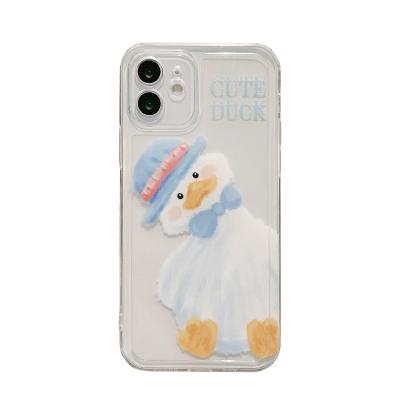 China Lovely Cute Duck Cell Phone Case Transparent Mobile Back Cover Shockproof Protective Cartoon Tpu For iPhone xr 7 8 x plus 11 12 13 pro max for sale