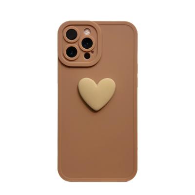 China Extra Shockproof Protect Brown Color 3D Simple Solid Heart Shape Design Soft Tpu Cell Phone Cases For iPhone 7 xr 8 x plus 11 12 13 pro max for sale