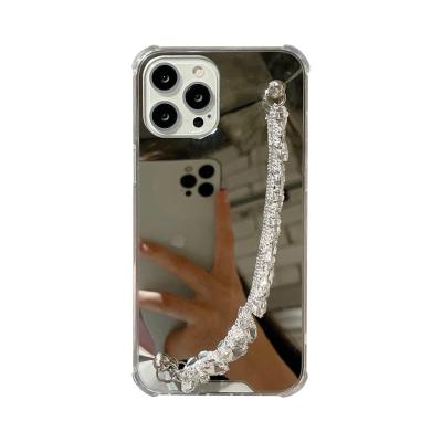 China Design Shockproof Simple Luxury Mirror Diamond Chain Soft Cell Phone Case Protective Hard Cover For iPhone 8 xr plus 11 12 13 pro max for sale