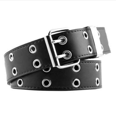 China Cheap Double Grommet Iron Metal Chain Belts Women Punk Leather Belts Cheap Waist Sexy Western Leather Belt For Women Jeans for sale