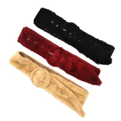 China New Iron Winter Soft Warm Down Women Belt Decorative Animal Fur Waistband Belt For Coat for sale