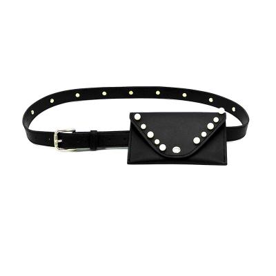 China Hot Selling Fashion Women PU Belt Bag, Black Lady Leather Belt With Waist Bag 2.3cm 105cm Wide Length for sale