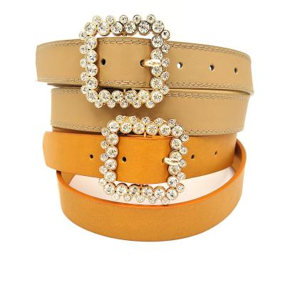 China ALLOY Hot 2023 Women PU Leather Belt Gold Stone Buckle Belt On Sale for sale