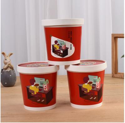 China Recycled Materials Color Print Pack Take Out Oatmeal Bucket Thickened Fast Food Soup Cup Cartoon Disposable Printed Wrapping Paper for sale