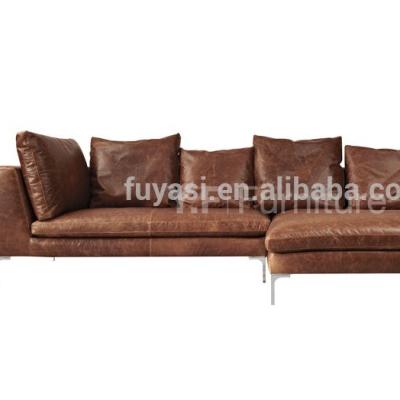 China L Shape Vintage Full Italian Leather Upholstery Large Living Room Corner Sofa for sale