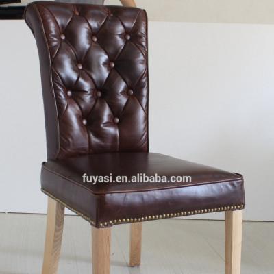 China Dining Chair Oak Wood Solid Legs Tufted Button Classic Dining Chair for sale