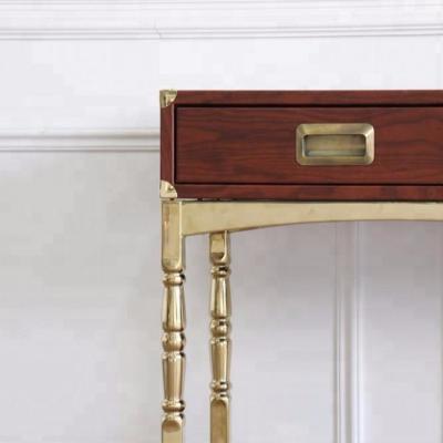 China CONSOLE TABLE Texture PU Wood Exteriors With Plating Gold Color Stainless Steel Legs Console for sale