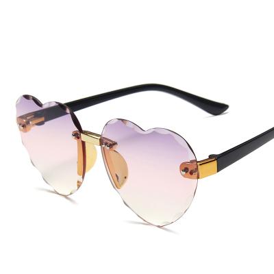 China Wholesale Custom Heart Glass Girls Shades Lucky Fashion Children Rimless Love Sun Glasses Kids Sun Glasses For Kids for sale