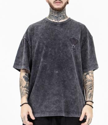 China Sustainable Apparel Factory Embroidered Custom Vintage Washed T Shirts Short Sleeve Oversized Black Garment Dyed Men T Shirt for sale