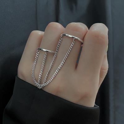 China Open Double Hop Casual/Sporty Punk Hip Chains Ring For Women Geometric Plain Chunky Long Chain Silver Band Rings Jewelry for sale