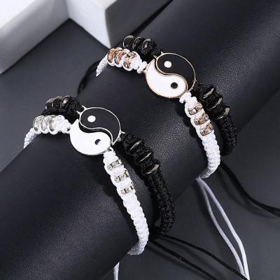 China Handmade Yin Yang Bracelets Couple Friendship Bracelets Knit Tai Chi Charm Adjustable Vintage Rope for Gifts for sale