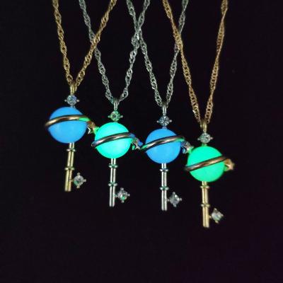 China CLASSIC 6 Style Fashion Glow In The Dark Planet Key Pendant Luminous Necklace Women Delicacy Classic Halloween Jewelry Accesory for sale