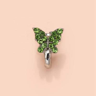 China Punk Charm Face Clip On Fake Jewelry CZ Diamond Cubic Gemstone Faux Dangle Nose Rings Non Piercing Butterfly Nose Cuffs For Women for sale