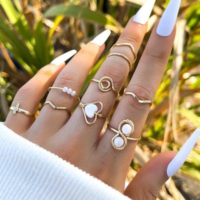 China 9pcs/set/Casual Geometric Irregular Thin Rings Sporty Bead Natural Stone Elegant Rings Fist Ring Set For Women for sale