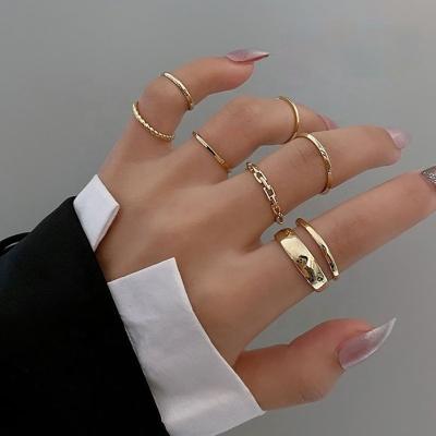 China 2022 Casual/Sporty Fashion Female Cross Twist Open Ring Jewelry Gift Punk Gold Joint Round Hollow Geometric Rings Set For Women for sale