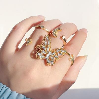 China Fashionable 5 Pcs Casual/Sporty/Set Inlaid Rhinestone Crystal Butterfly Vintage Ring Set Sparkle Diamond Moon Finger Rings Women For Birthday for sale