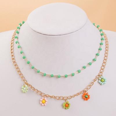 China CLASSIC Multicolor CLASSIC Bohemia Natural Style Handmade Small Rice Flower Bead Necklace Women's Jewelry Seed Beads Flower Choker Necklace for sale