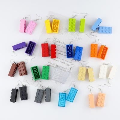 China FASHIONABLE Design Trendy Girls Color Fun Harajuku Building Block Retro Acrylic Earrings Interest Personalized Jewelry Wholesale for sale