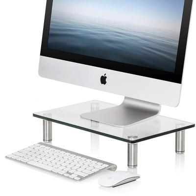 China Tempered Glass Adjustable Height Adjustable Monitor Riser Stand For Laptop Desk Organizer Monitor Stand Riser for sale