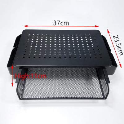 China OEM Mesh Black Ergonomic Design Useful Laptop Stand Monitor Holder Viable Steel Riser with Drawer and Storage Side Organizer for sale