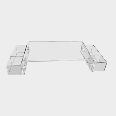 China Other Clear Acrylic Minimalist Elevated Computer Monitor Riser With Double Drawer Acrylic Laptop Stand for sale