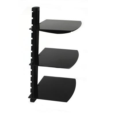 China Three Layer Aluminum Tempered Glass And Height Adjustable Wall Mount DVD Shelves With Cable Management for sale