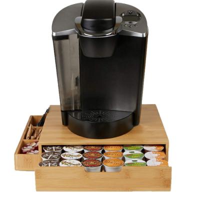 China Sustainable Bamboo Coffee Pod Coffee Capsule Holder Storage Display K-Cup Capsule Eco-Friendly Drawer for sale