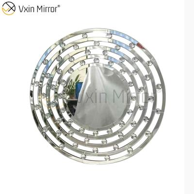 China Modern Stylish Decorative Design Mirror Round Silver Glass Crystal Wall Mirror WXM-037 for sale