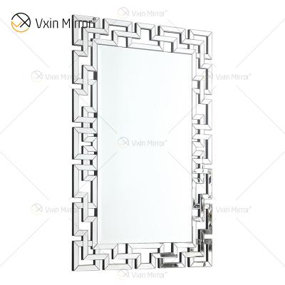 China WXM-1516 Modern Silver Fancy Wall Mirror Sticker Factory Supply 3d Wooden Mirror for sale