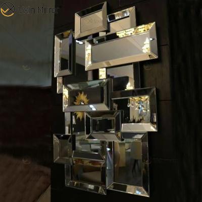 China WXM-1129 Modern Silver Fancy Wall Sticker Mirror Wall Sticker Factory Supply 3d Wooden Dressing Mirror for sale