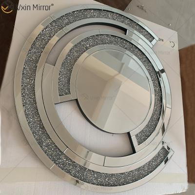 China WXM-123 Modern Wall Decor Mirror Diamond Silver Round Wall Hanging Mirror Mirrors Decor Wall Living Room for sale