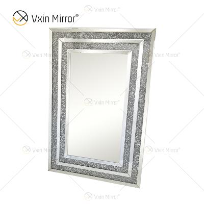 China WXM-1776 Modern Wall Decoration Silver Crushed Diamond Glass Wall Hanging Mirror for sale