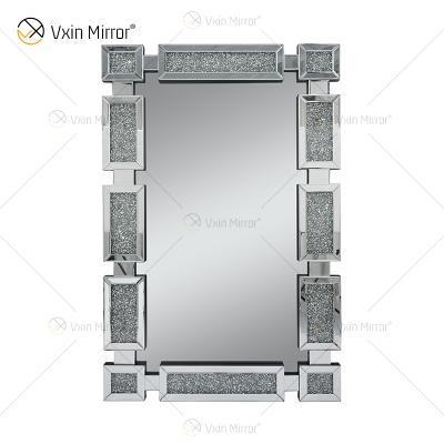 China New Modern Rectangle Design Vxin WXM-1149 Wall Decor Silver Crushed Diamond Wall Hanging Mirror Wall Mirror for sale