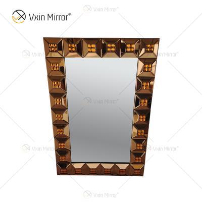 China Contemporary Hot Sale WXM-1118 Wall Decoration Wall Decoration Brown Unique 3d Mirror Wall Hanging Mirror for sale