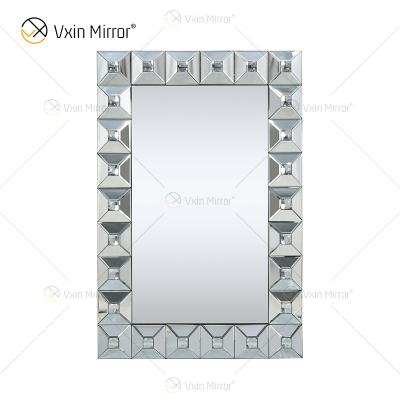 China Modern Rectangle Home Decor WXM-1007 Luxury Crystal Silver Wall Mirror for sale